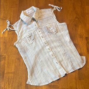 Sleeveless Striped 100% Cotton Button-Up Top Size 4